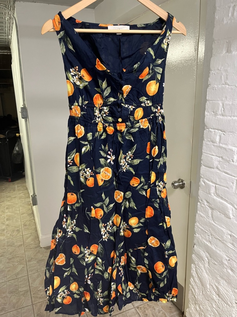 Loft Women’s Navy Orange Citrus Print Sundress